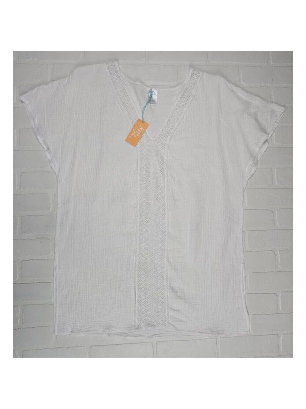 Kona Sol White V-Neck Gauze Coverup Medium